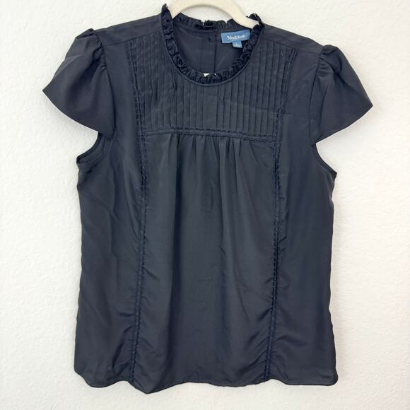 ModCloth Womens Blouse Top Size L Ruffle Pleat Lace Neutral Feminine Black - Picture 1 of 6